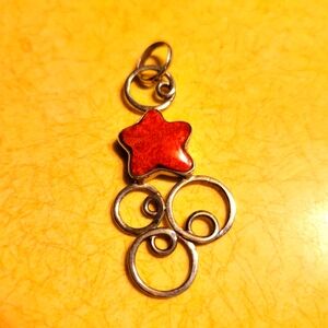 Wimsical hardmade silver pendant with red heart, new